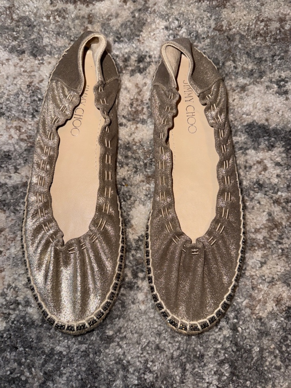 Jimmy Choo Metallic Bronze Espadrille Ballet Flats